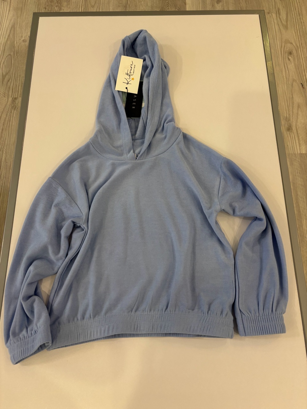Chaser Light Blue Hooded Pullover Sweatshirt with smiley face